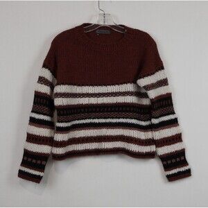 Anthropologie Elsamanda Alpaca Wool Sweater M Brown Ivory Stripe Chunky Cropped